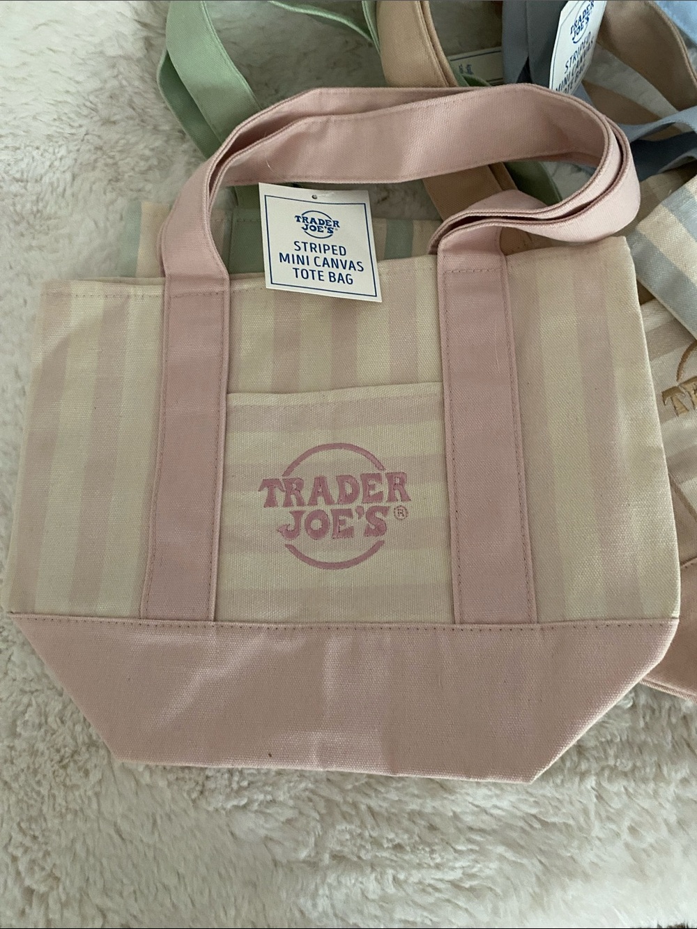 Trader Joe’s NWTPastel Stripe Tote Bag — All 4! Pink, Green, Beige, Blue - Picture 3 of 6